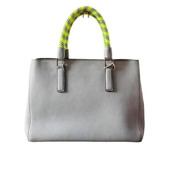 Anya Hindmarch Small Ebury Leather Tote Bag Light Blue Gray Neon Cord Handles - Picture 2 of 16